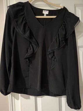 Aware Black Ruffle V-Neck Blouse